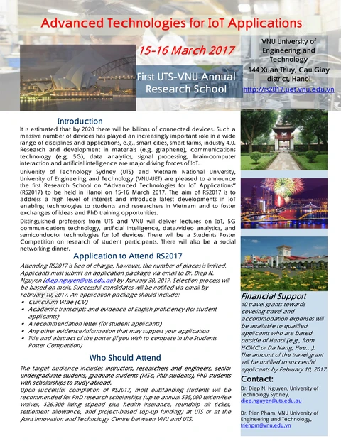 Original RS2017 poster: Advanced Technologies for IoT Applications, 15–16 March 2017, Hanoi. Historical registration information.